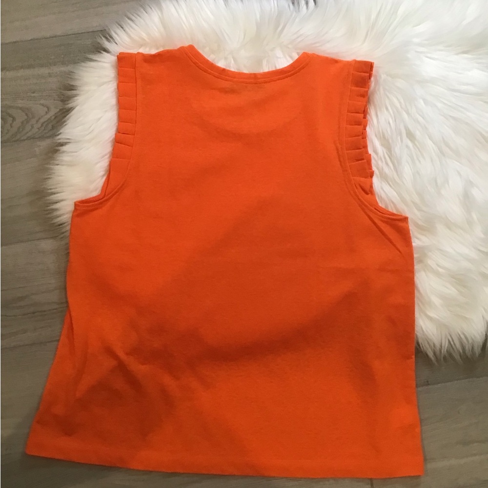 LOFT Orange Ribbed Tank Top with Ruffle - Picture 3 of 5
